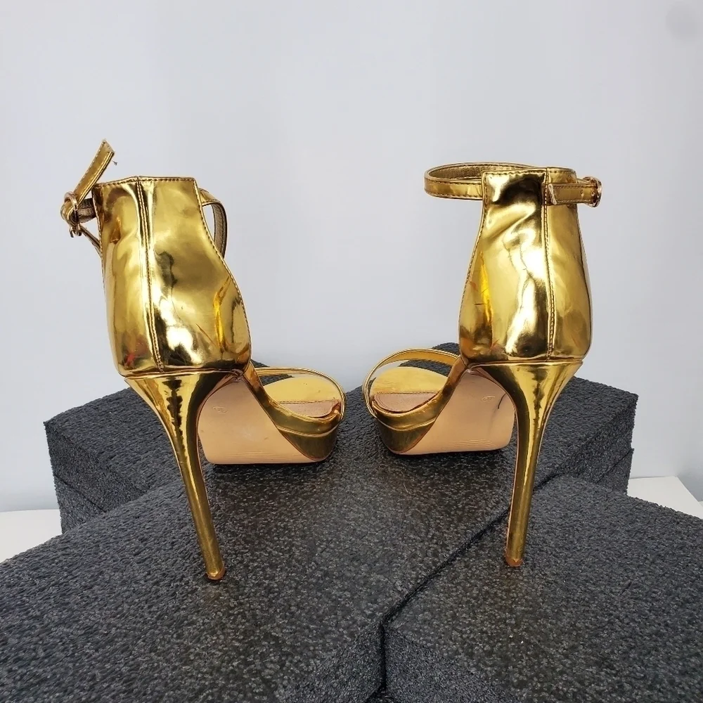 Liliana Metallic Gold Ankle-Strap Stiletto Heels - Picture 7 of 13